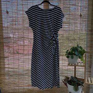 LOFT Blue and White Striped Midi Dress